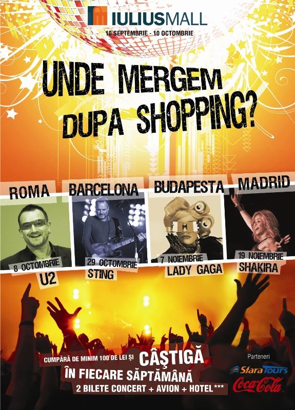 Bilete la Shakira, U2, Lady Gaga sau Sting pentru cumpărături de 100 de lei la Iulius Mall