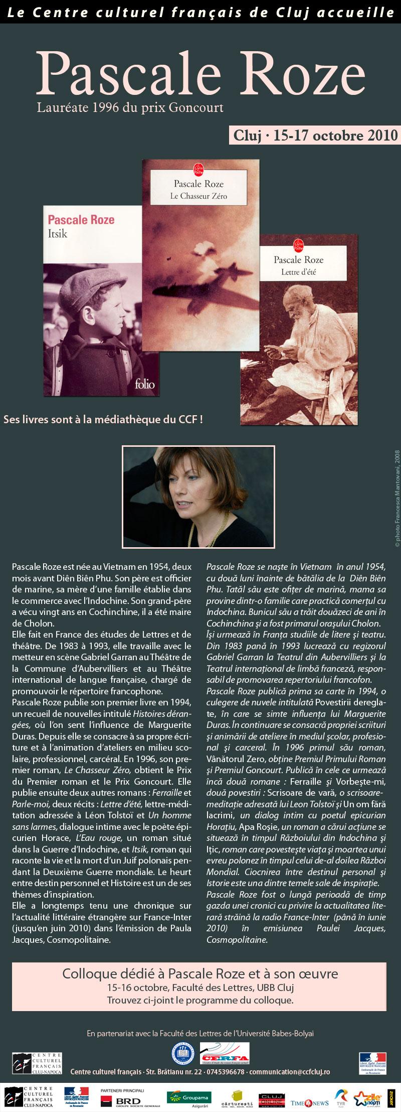 Scriitoarea franceză Pascale Roze vine la Cluj