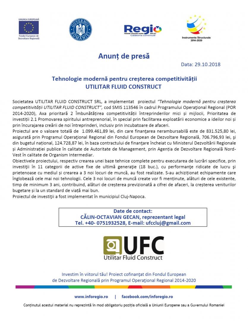 Tehnologie modernă pentru creșterea competitivității  UTILITAR FLUID CONSTRUCT