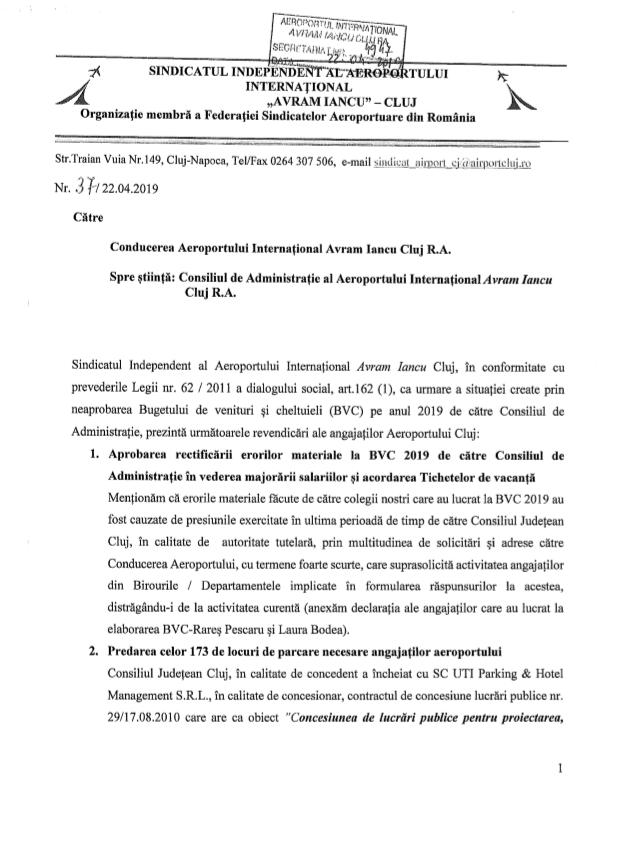 Sindicatul Aeroportului Cluj declanșează conflict colectiv de muncă
