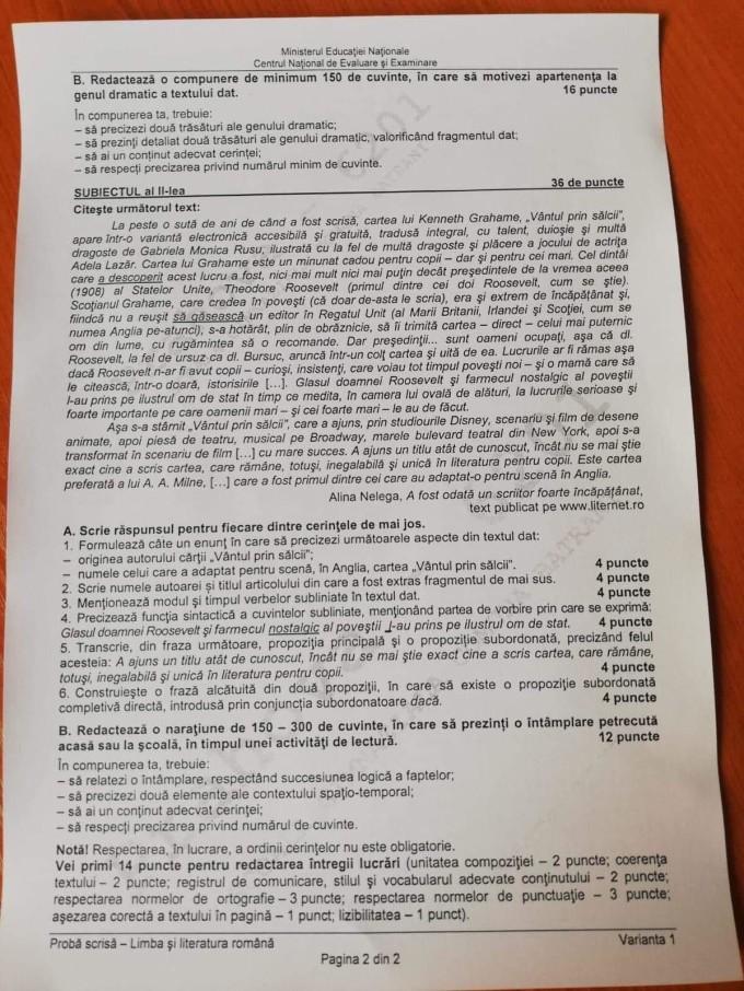 Limba romana evaluare 2019