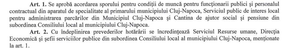 Funcţionarii din Primăria Cluj vor avea lefuri mai mari cu 15%, spor pentru condiții de muncă periculoase