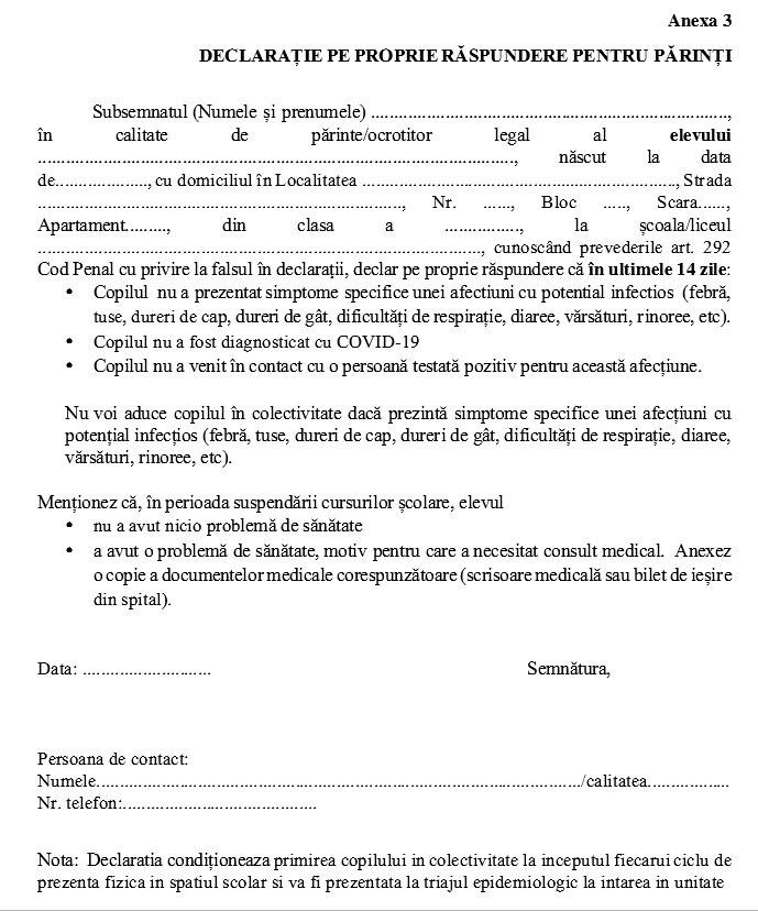 Părinţii îşi vor duce copiii la şcoală în toamnă semnând o declaraţie pe propria răspundere
