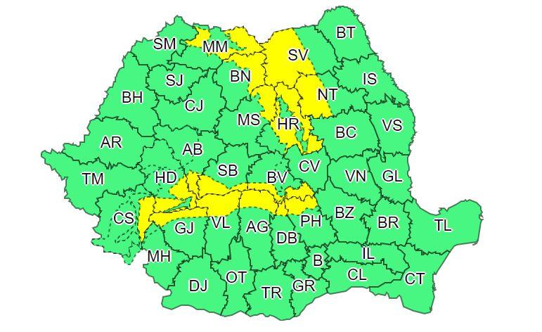 Weekend cu cod galben: Vânt, ploi și ninsori