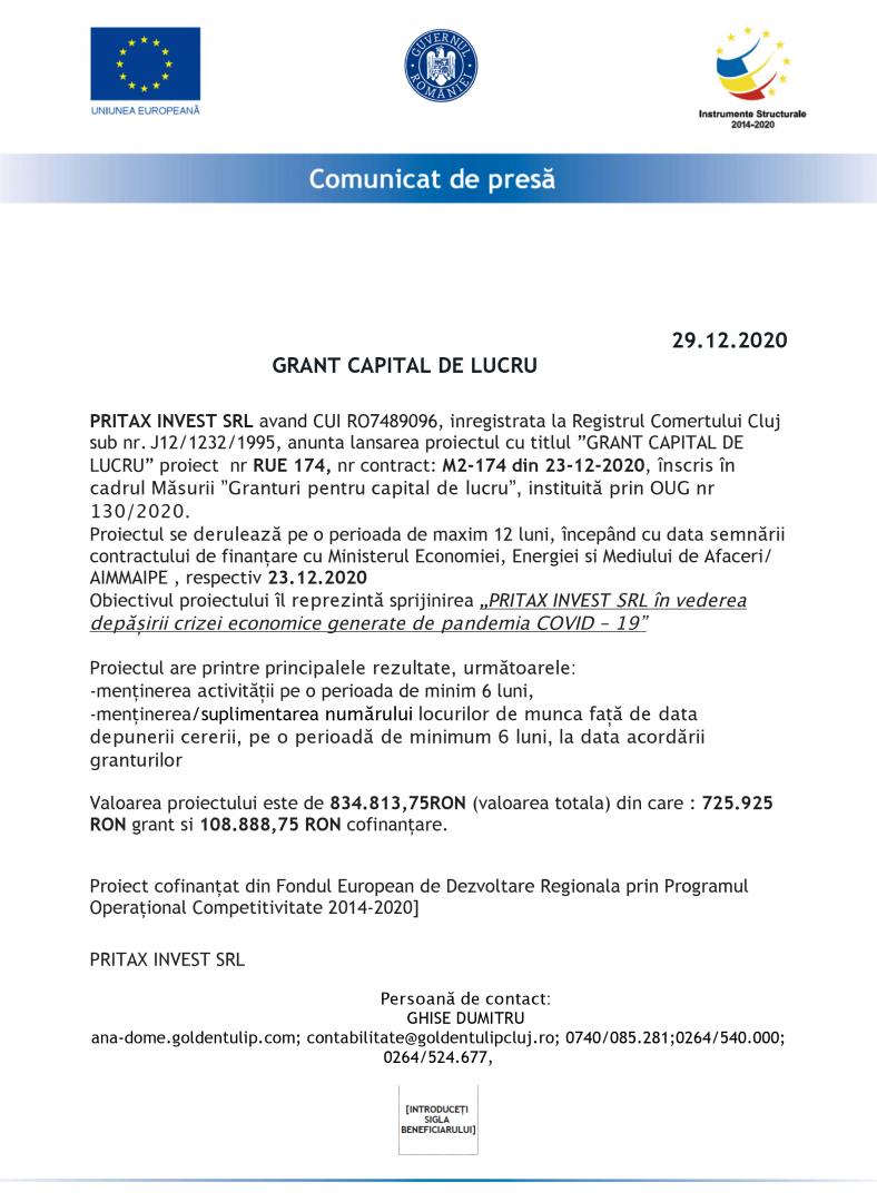 GRANT CAPITAL DE LUCRU