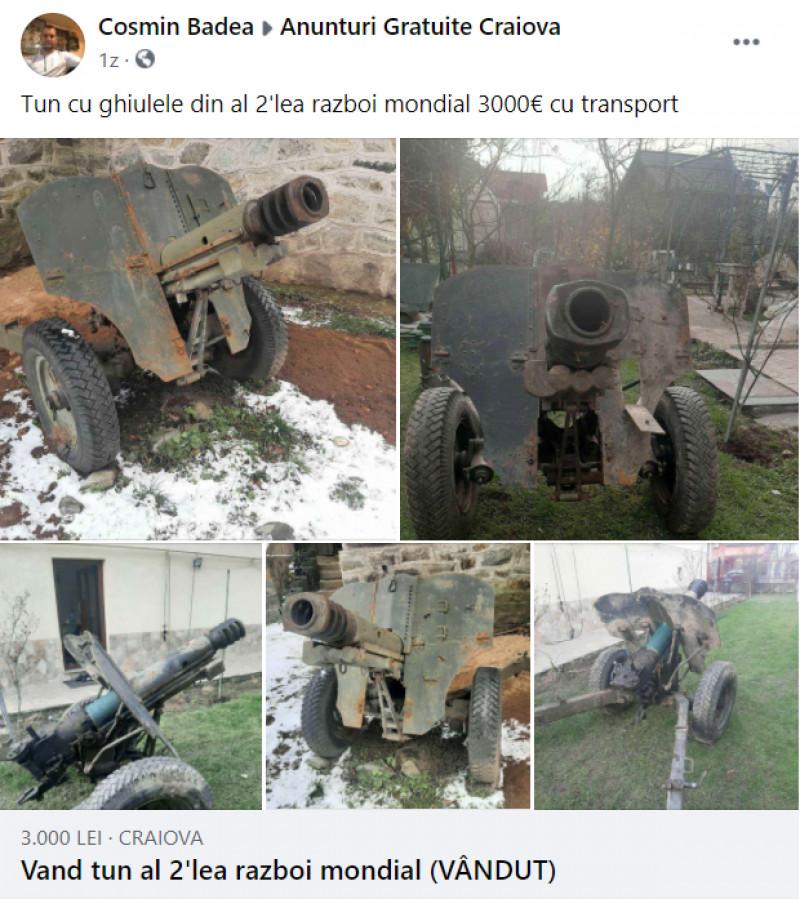 Tun din Al Doilea Război Mondial vândut pe Facebook