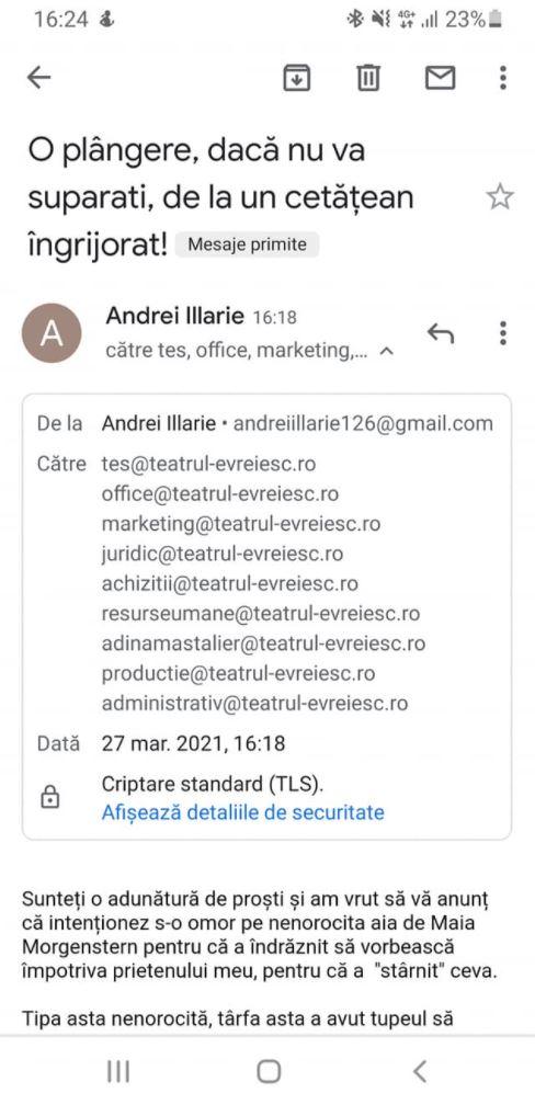 Actriţa Maia Morgenstern, ameninţată cu moartea într-un mesaj semnat "partidul AUR"/ George Simion, se dezice: "Atac degradant, antisem
