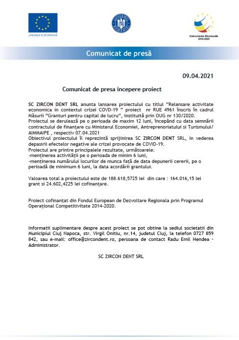 Comunicat de presă începere proiect