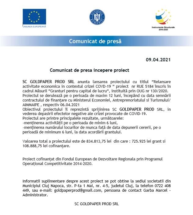 Comunicat de presă începere proiect
