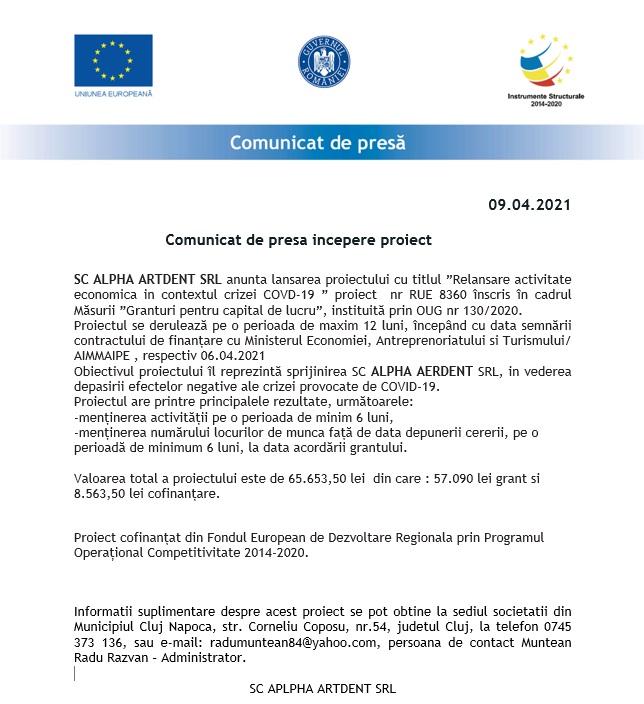 Comunicat de presă începere proiect