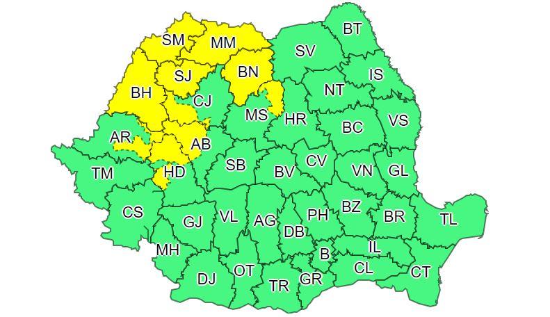 Atenționare de vreme severă! COD GALBEN de ploi și descărcări electrice la Cluj