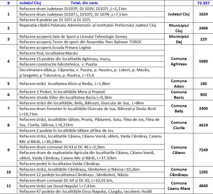 Clujul primește bani de la Guvern pentru zonele lovite de inundațiile din vară. VEZI lista completă a investițiilor