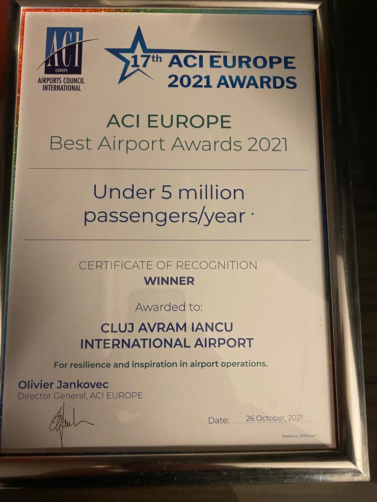 Aeroportul Internațional Cluj, desemnat cel mai bun aeroport din Europa la categoria sub 5 milioane de pasageri