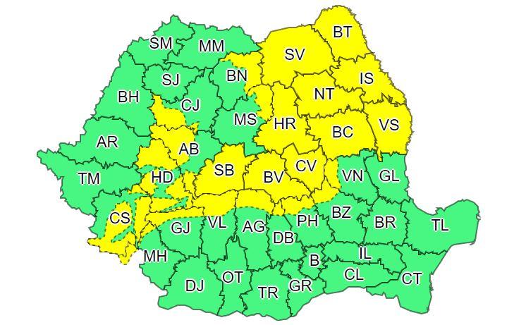COD GALBEN de ninsori abundente în mai multe județe. Vizat și Clujul
