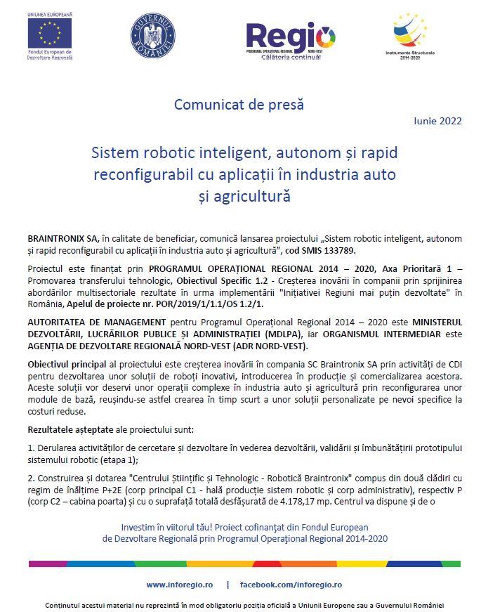 Sistem robotic inteligent, autonom și rapid reconfigurabil cu aplicații în industria auto și agricultură