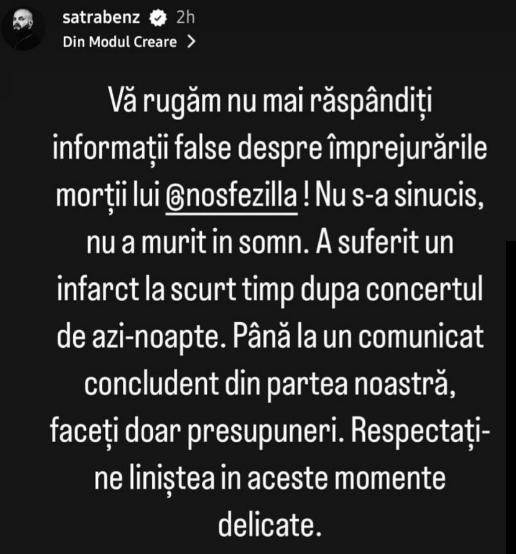 Șatra BENZ: ”NU mai răspândiți informații false despre împrejurările morții lui NOSFE!”