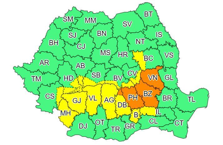 Cod Galben și Portocaliu de ninsori și ploi în România