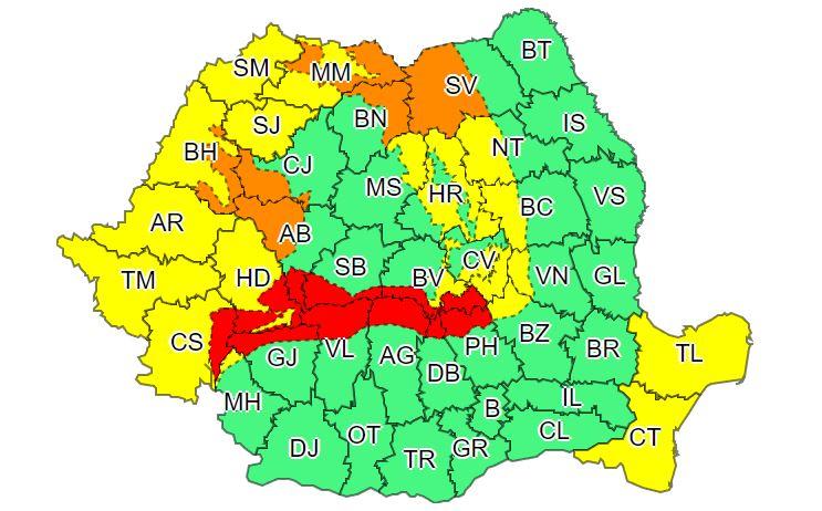 Cod PORTOCALIU de viscol puternic și precipitații în Cluj