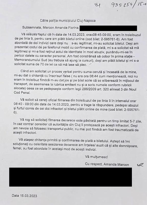 Studentă la medicină în Cluj, experienţă de coşmar cu controlorii CTP din Cluj-Napoca / "Fapte de huliganism"