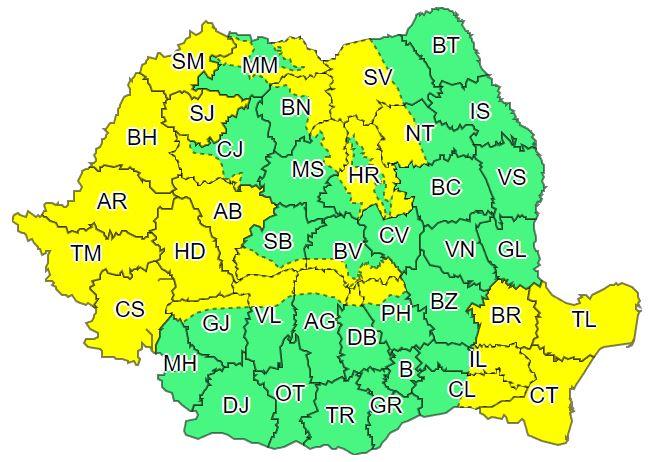 Informare meteo de RĂCIRE ACCENTUATĂ, vânt și precipitații. Clujul intră sub atenționare COD GALBEN