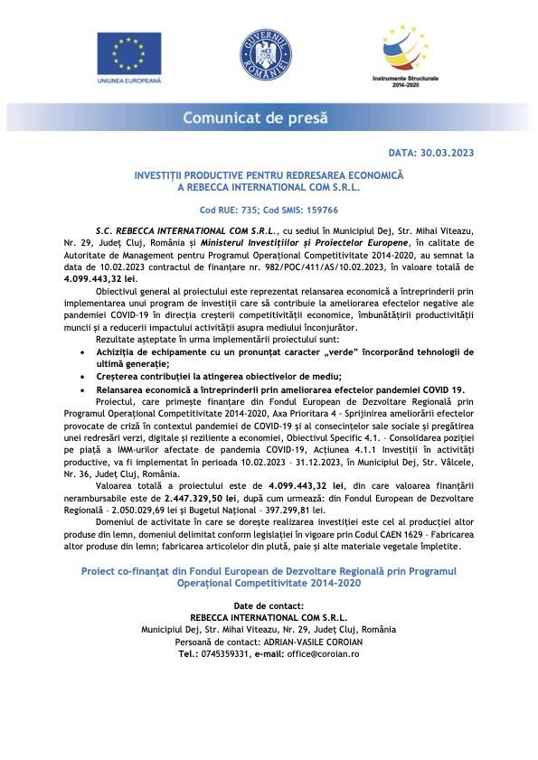 Anunț demarare proiect