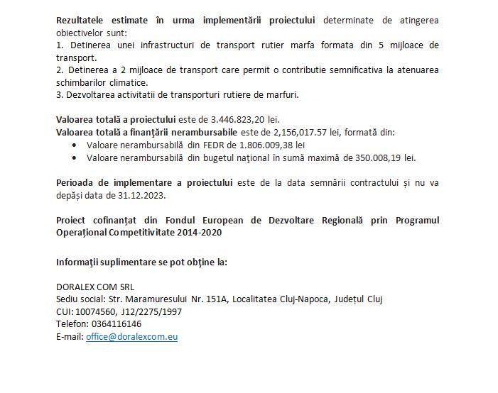 Comunicat de presă începere proiect DORALEX COM SRL