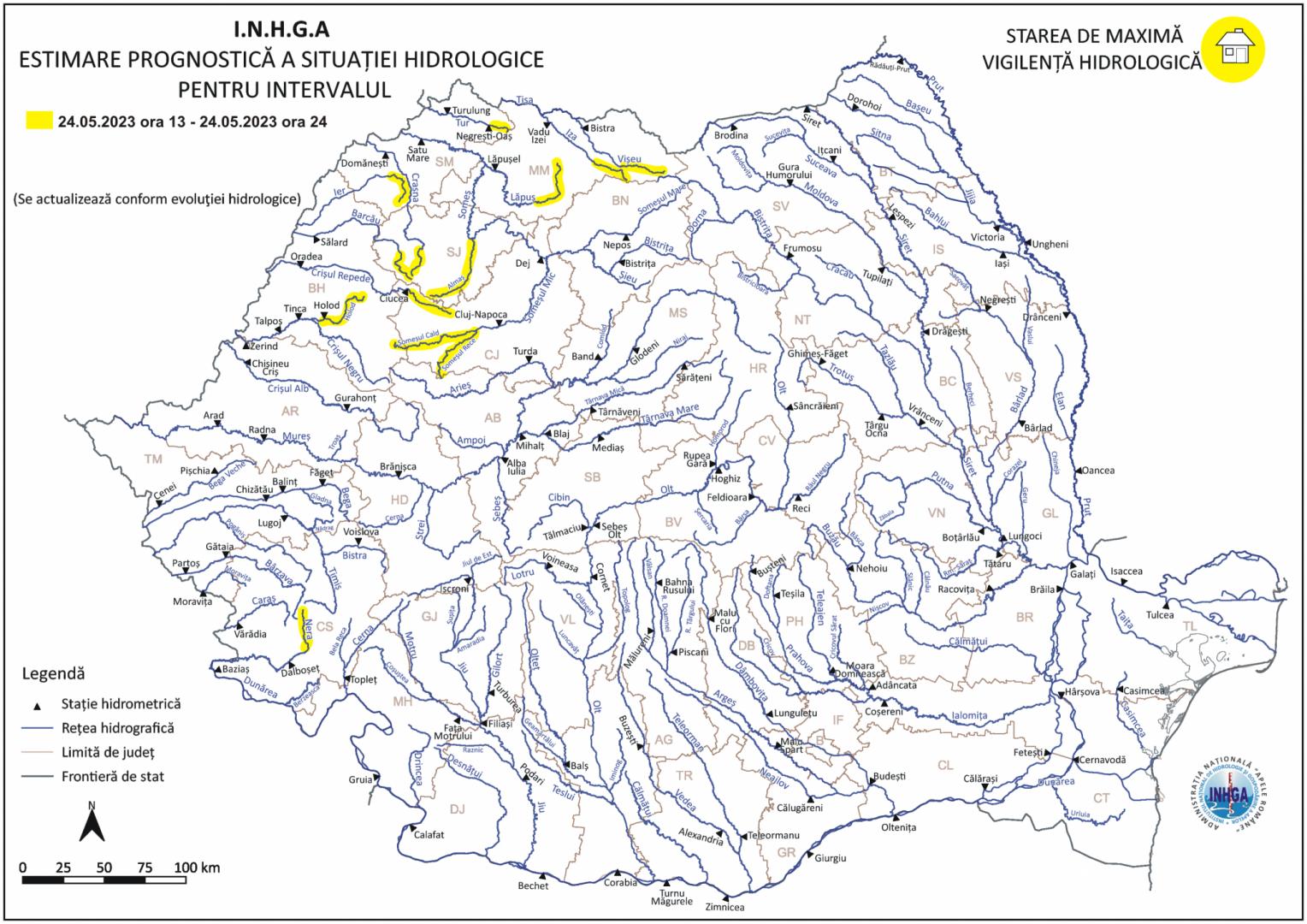 Atenționare COD GALBEN de la hidrologi: Risc de viituri în județul Cluj