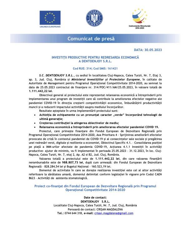Anunț demarare proiect