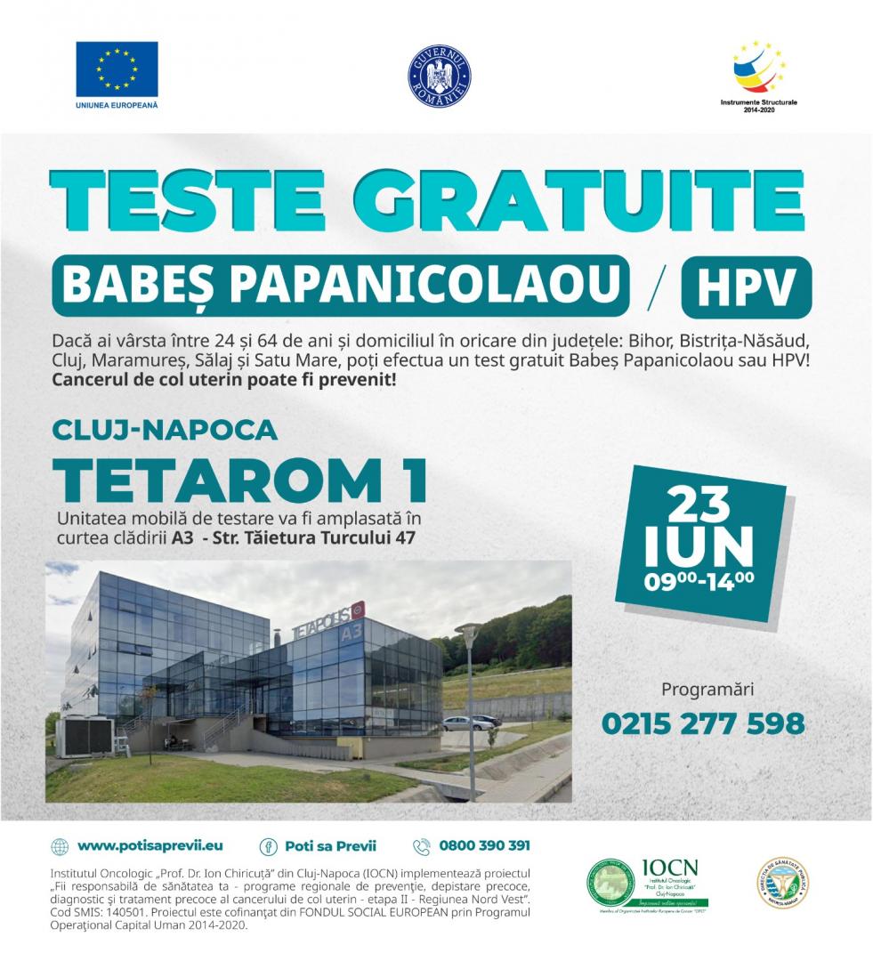 Testări GRATUITE Babeş-Papanicolau și HPV la Cluj-Napoca. „5 minute pentru 5 ani de liniște”