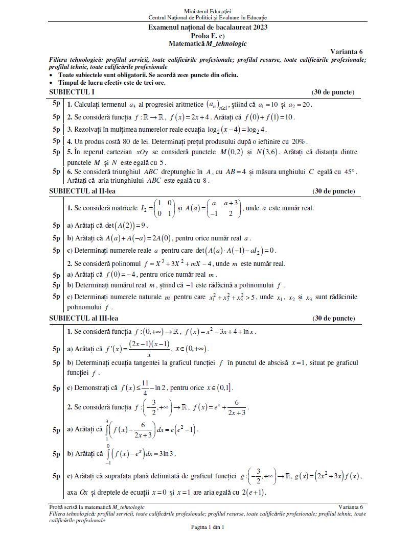 BAC 2023. SUBIECTELE și BAREMUL la Matematică