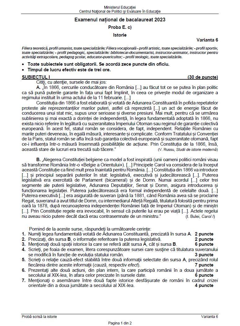 BAC 2023. Ce SUBIECTE au primit elevii la Istorie