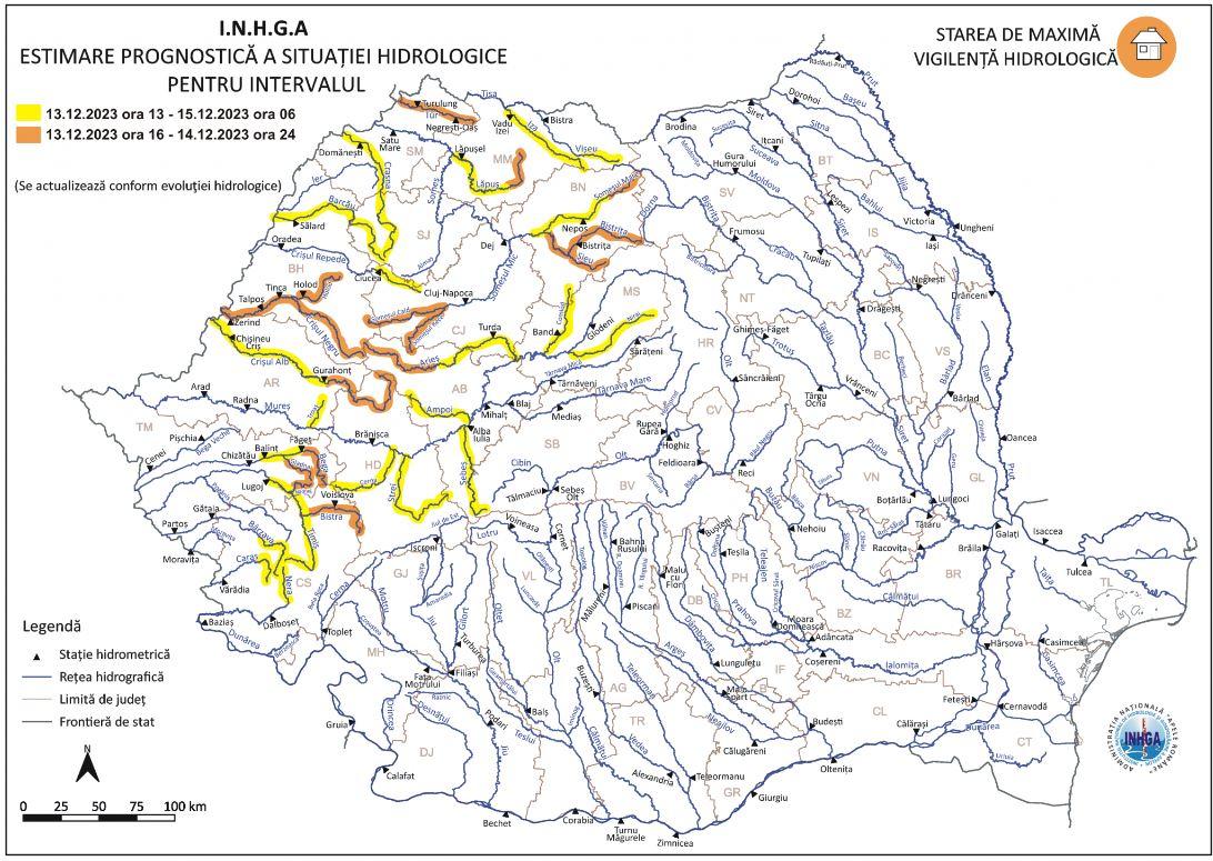Clujul, sub ATENȚIONARE hidrologică! Cod PORTOCALIU și GALBEN de viituri și posibile inundații