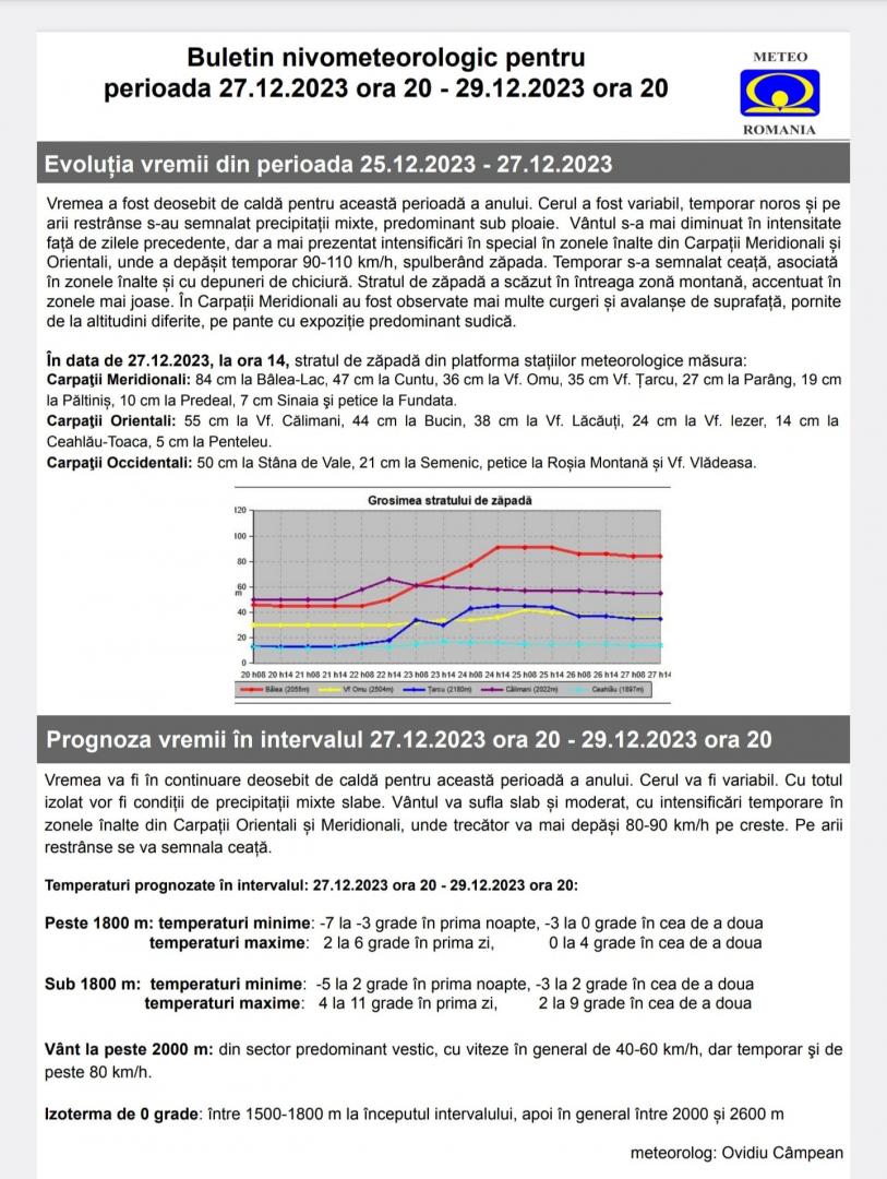 Atenție, risc mare de avalanșe la munte! Clujul, printre zonele vizate