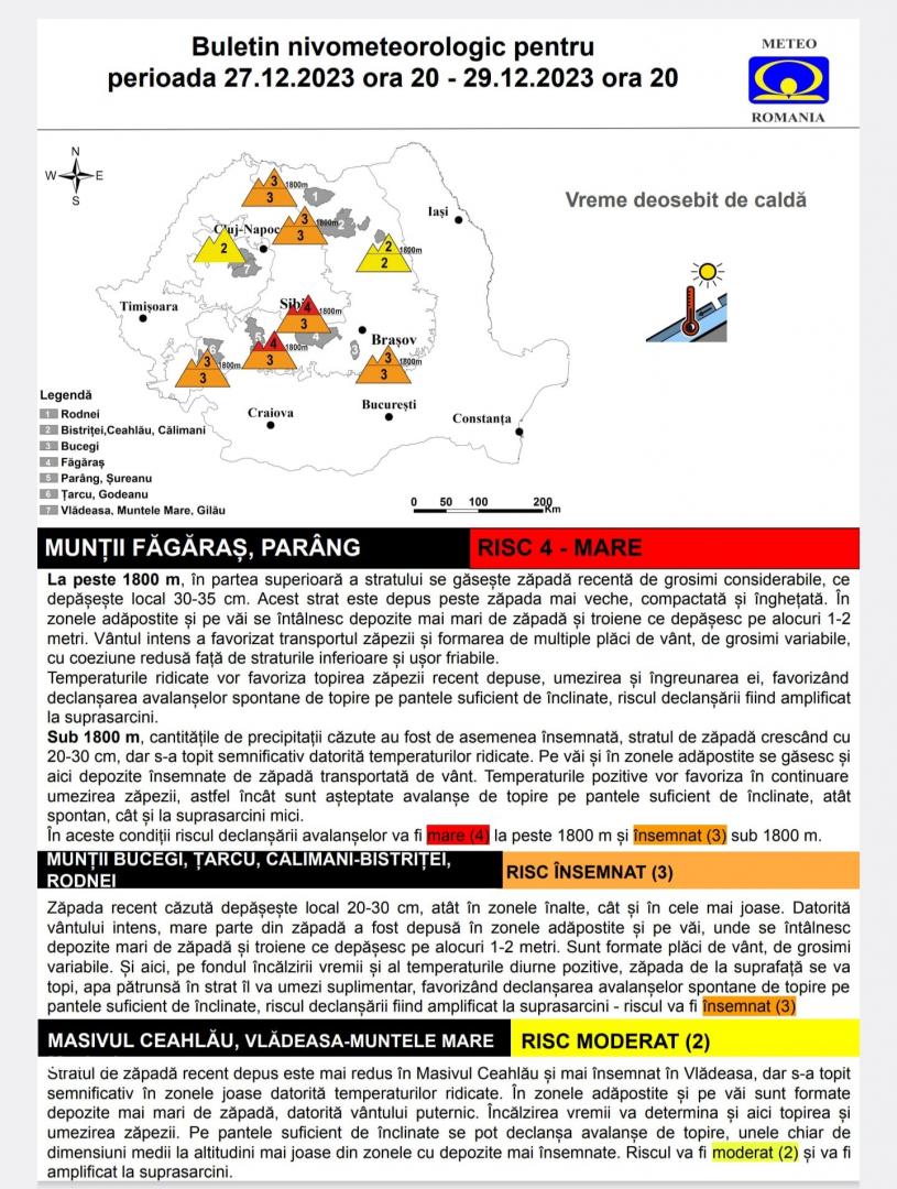 Atenție, risc mare de avalanșe la munte! Clujul, printre zonele vizate