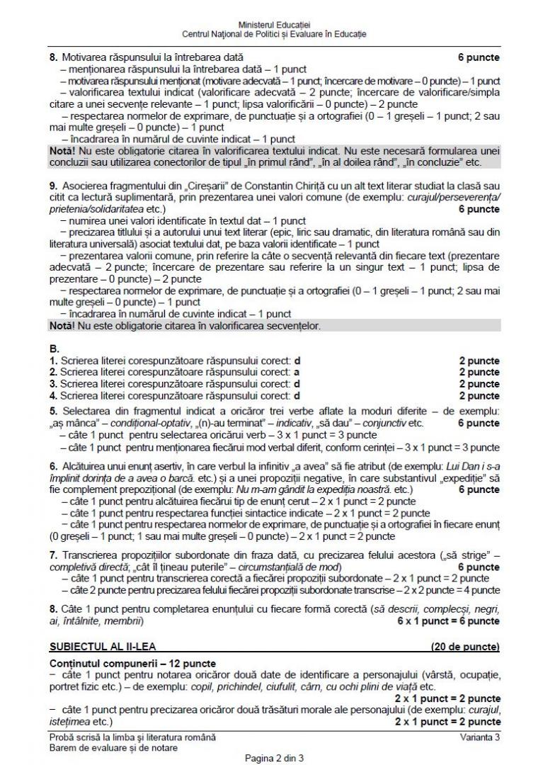 SUBIECTELE și BAREMUL la proba de Limba română de la Evaluarea Națională 2024