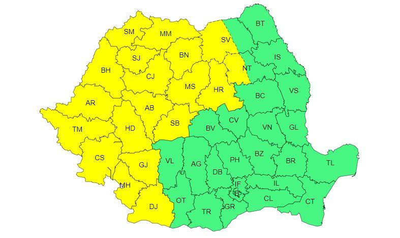 O nouă alertă COD GALBEN de FURTUNI în Cluj: ploi, vânt, descărcări electrice și grindină