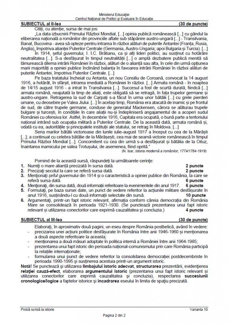 BAC 2024. Ce SUBIECTE au primit elevii la Istorie