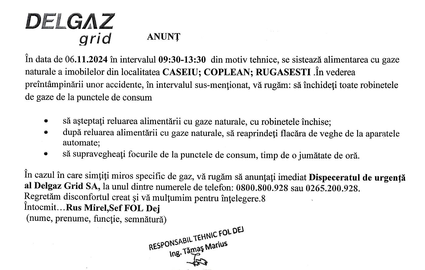 ATENŢIE! 3 localități clujene rămân miercuri FĂRĂ gaze naturale / Ce au de făcut consumatorii în perioada sistării