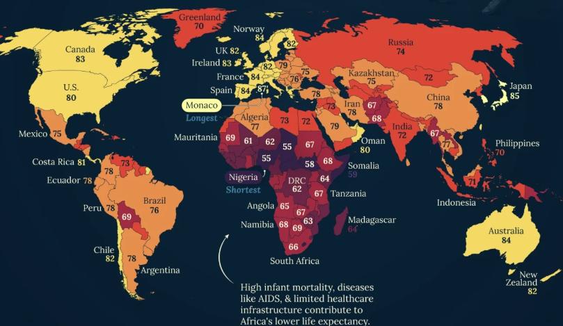 HARTĂ speranței de viață pe țări. Cine intră în Top 10/ Pe ce loc e România în clasament