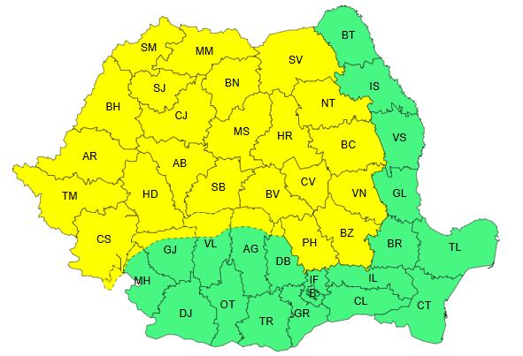 O nouă avertizare de FURTUNĂ la Cluj! COD GALBEN de ploi, descărcări electrice, grindină și vijelii