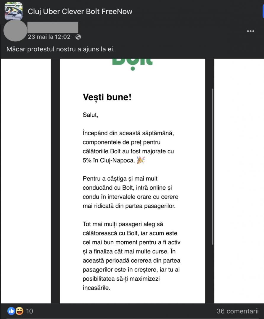 Ce au obținut șoferii de Bolt/Uber din Cluj-Napoca după „protestul” de două zile