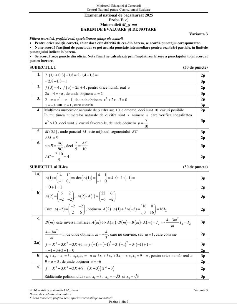 BAC 2025. SUBIECTELE și BAREMUL la Matematică. Ce au avut de rezolvat elevii, în funcție de profil