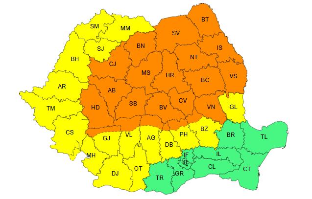 Vine URGIA! Clujul, sub avertizare COD PORTOCALIU de averse torențiale, vijelii puternice, descărcări electrice și grindină