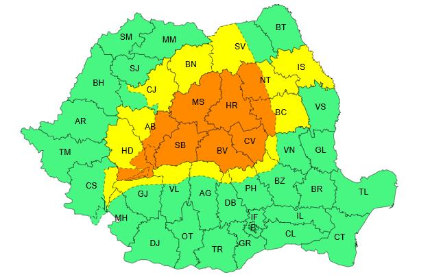 Avertizare COD GALBEN de vreme rea la Cluj: Ploi torențiale, descărcări electrice, vijelii și grindină
