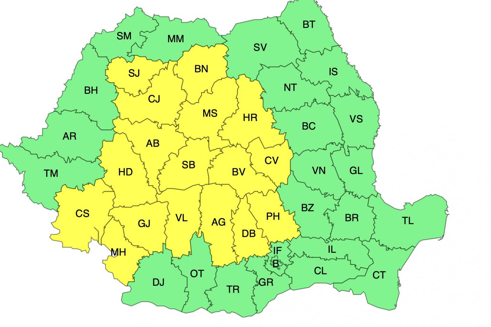 Cod galben de ploi torențiale, descărcări electrice și vijelii la Cluj