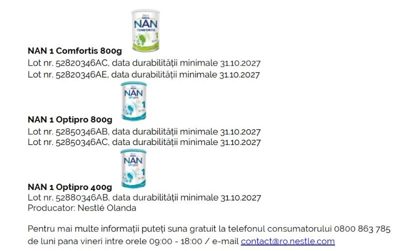 ALERTĂ ALIMENTARĂ! Produse pentru bebeluși, retrase de la vânzare: loturi cu risc, comercializate și în Cluj