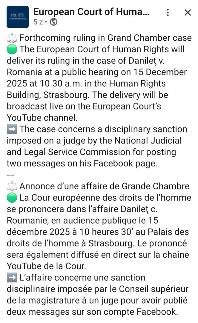 CEDO pronunță astăzi hotărârea în cazul Danileț contra României