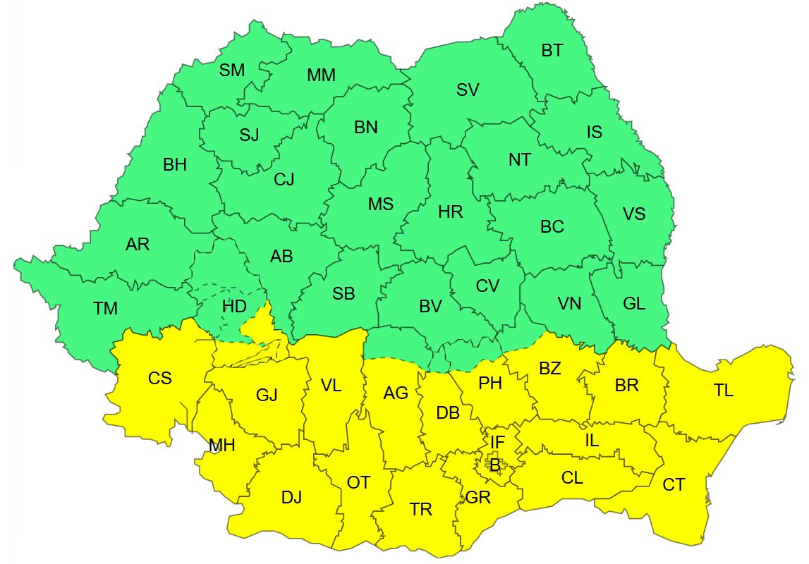 COD GALBEN de ninsori și viscol &icirc;n Ajunul Crăciunului. &Icirc;n ce zone se așteaptă un strat mai consistent de zăpadă