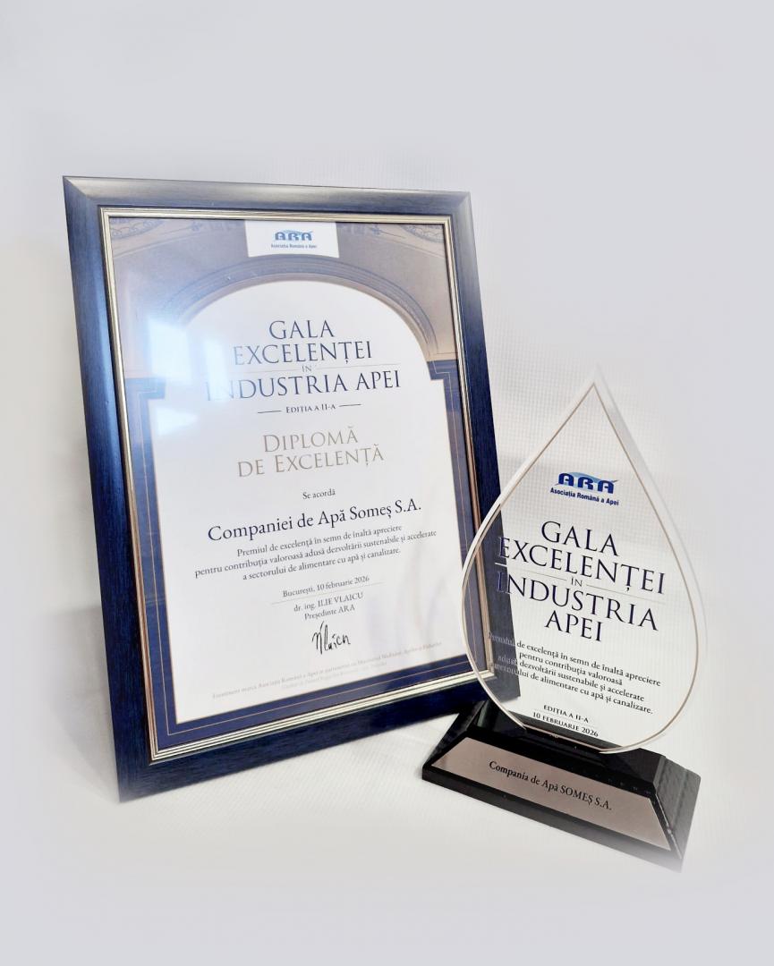 Compania de Apă &bdquo;Someș&rdquo;, premiată la Gala Excelenței &icirc;n Industria Apei. Distincție pentru investițiile din județul Cluj