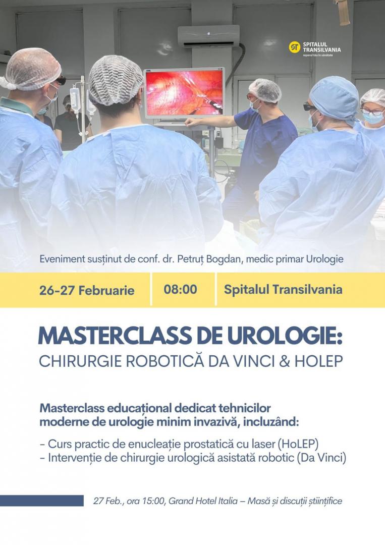 Masterclass de urologie dedicat chirurgiei robotice Da Vinci și tehnicilor HoLEP, la Cluj. Noile tehnici transformă chirurgia radicală și oferă șanse 